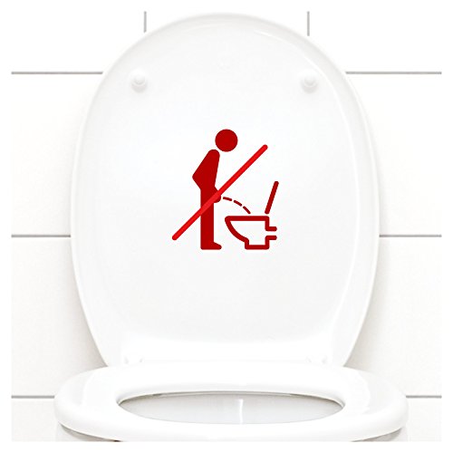 Grandora WC Deckel Sticker - Bitte im Sitzen pinkeln Schild I rot 11 x 12 cm I Piktogramm WC Bad Badezimmer Toilette Klodeckel Aufkleber W733 von Grandora