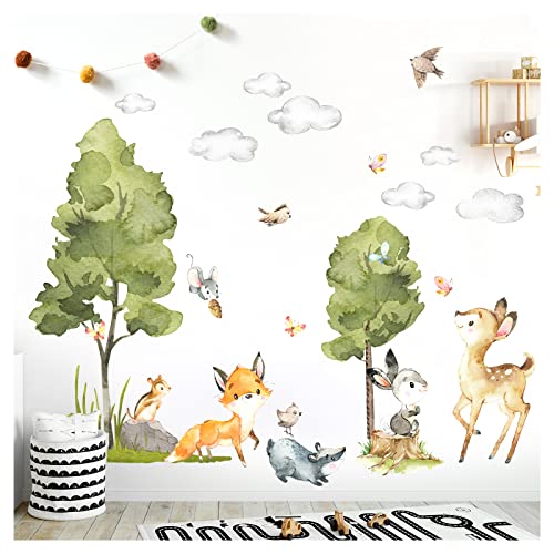 Grandora Waldtiere Wandtattoo für Kinderzimmer Babyzimmer Wandsticker Fuchs REH Baum Wandaufkleber Wanddeko Wandbild XL - 173 x 140 cm (BxH) DL761 von Grandora