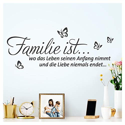 Grandora Wandaufkleber Spruch Familie ist wo das Leben I schwarz (BxH) 80 x 31 cm I Wandsticker Flur Wandspruch Wohnzimmer Wandtattoo Aufkleber Sticker W5578 von Grandora