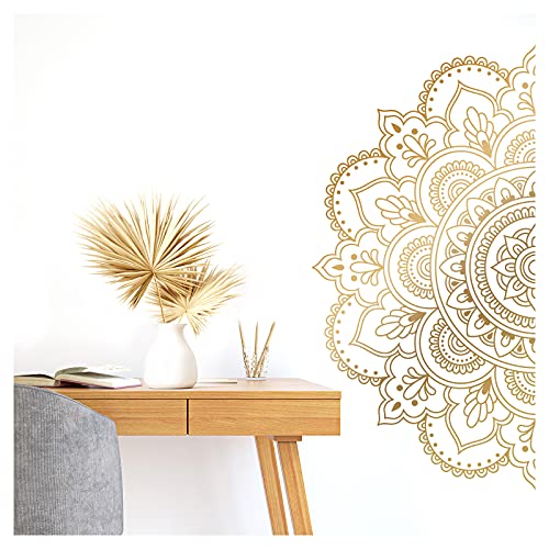 Grandora Wandsticker Wandtattoo Wohnzimmer Mandala I Gold (BxH) 75 x 38 cm I Schlafzimmer Sticker Boho Style Flur Yoga Wandaufkleber Ornament Aufkleber W5590 von Grandora