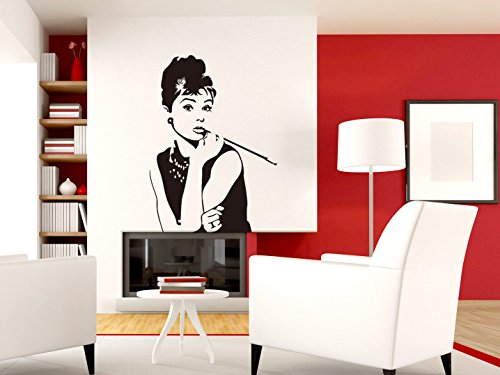 Grandora Wandtattoo Audrey Hepburn I schwarz (BxH) 58 x 80 cm I Wohnzimmer Schlafzimmer Flur Küche Aufkleber Sticker Wandaufkleber Wandsticker Stars W852 von Grandora