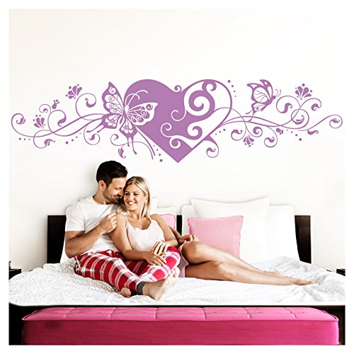 Grandora Wandtattoo Blumenranke Herz selbstklebend I Flieder 232 x 58 cm I Schlafzimmer Liebe Love Schmetterlinge Wandtatoo Wandaufkleber Wandsticker W642 von Grandora