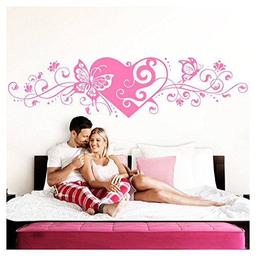 Grandora Wandtattoo Blumenranke Herz selbstklebend I Hellrosa 190 x 48 cm I Schlafzimmer Liebe Love Schmetterlinge Wandtatoo Wandaufkleber Wandsticker W642 von Grandora