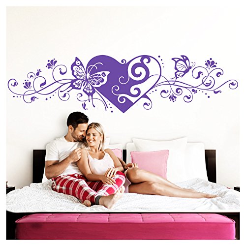 Grandora Wandtattoo Blumenranke Herz selbstklebend I Lavendel 232 x 58 cm I Schlafzimmer Liebe Love Schmetterlinge Wandtatoo Wandaufkleber Wandsticker W642 von Grandora