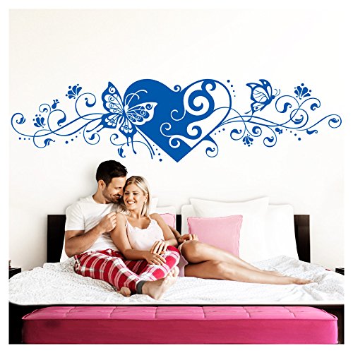 Grandora Wandtattoo Blumenranke Herz selbstklebend I azurblau 190 x 48 cm I Schlafzimmer Liebe Love Schmetterlinge Wandtatoo Wandaufkleber Wandsticker W642 von Grandora