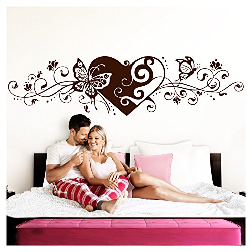 Grandora Wandtattoo Blumenranke Herz selbstklebend I braun 116 x 29 cm I Schlafzimmer Liebe Love Schmetterlinge Wandtatoo Wandaufkleber Wandsticker W642 von Grandora