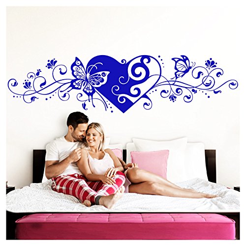 Grandora Wandtattoo Blumenranke Herz selbstklebend I brilliantblau 232 x 58 cm I Schlafzimmer Liebe Love Schmetterlinge Wandtatoo Wandaufkleber Wandsticker W642 von Grandora