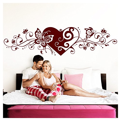 Grandora Wandtattoo Blumenranke Herz selbstklebend I dunkelrot 116 x 29 cm I Schlafzimmer Liebe Love Schmetterlinge Wandtatoo Wandaufkleber Wandsticker W642 von Grandora