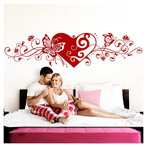 Grandora Wandtattoo Blumenranke Herz selbstklebend I rot 232 x 58 cm I Schlafzimmer Liebe Love Schmetterlinge Wandtatoo Wandaufkleber Wandsticker W642 von Grandora