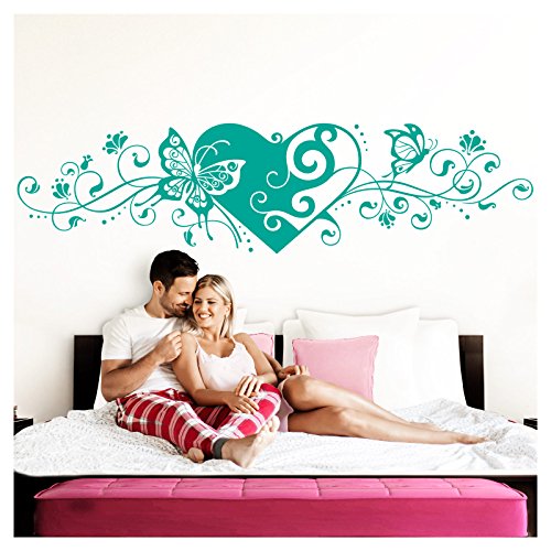 Grandora Wandtattoo Blumenranke Herz selbstklebend I türkis 232 x 58 cm I Schlafzimmer Liebe Love Schmetterlinge Wandtatoo Wandaufkleber Wandsticker W642 von Grandora