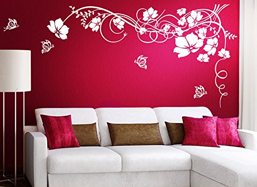 Grandora Wandtattoo Blumenranke & Schmetterlinge I dunkelrot (BxH) 190 x 104 cm I Wohnzimmer Schlafzimmer Sticker Aufkleber Wandaufkleber Wandsticker W829 von Grandora