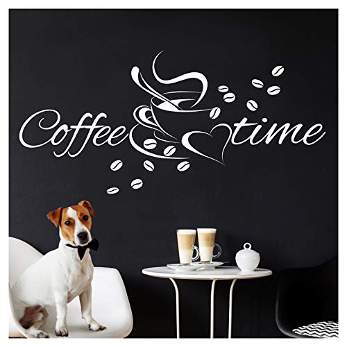 Grandora Wandtattoo Coffee + Time Kaffeetasse & Herz I beige (BxH) 40 x 19 cm I Kaffee Küche Esszimmer Sticker Aufkleber Wandaufkleber Wandsticker W924 von Grandora
