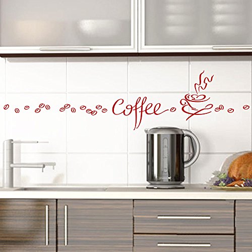 Grandora Wandtattoo Coffee Kaffee Tasse Kaffeebohnen I rot Kreativset I Esszimmer Kaffeeecke Küche Aufkleber Wandaufkleber Wandsticker Sticker 1045W von Grandora