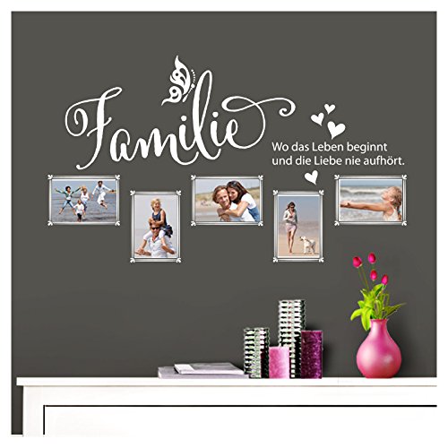 Grandora Wandtattoo Familie - Fotorahmen selbstklebend I weiß (BxH) 84 x 49 cm I Aufkleber Sprüche für Wohnzimmer Modern Wandaufkleber W5000 von Grandora