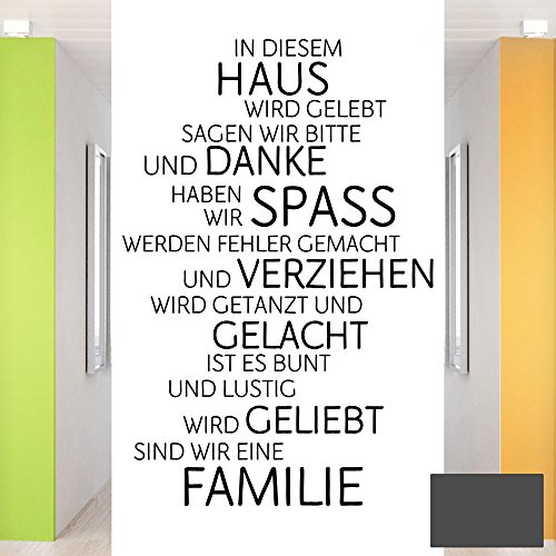 Grandora Wandtattoo Familie Haus Lachen Liebe I dunkelgrau (BxH) 58 x 87 cm I Spruch Wohnzimmer Flur Zitat Aufkleber Wandaufkleber Wandsticker Sticker W991 von Grandora