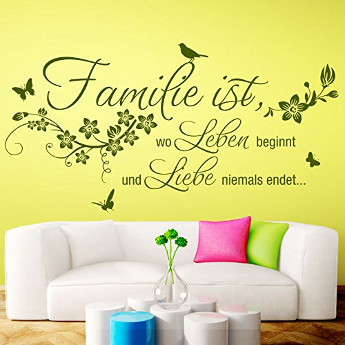 Grandora Wandtattoo Familie ist wo Leben beginnt I Gold (BxH) 130 x 66 cm I Wohnzimmer Schlafzimmer Flur Sticker Aufkleber Wandaufkleber Wandsticker W5458 von Grandora