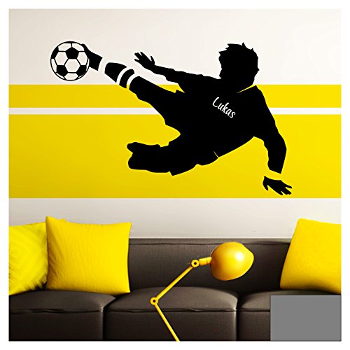 Grandora Wandtattoo Fußballspieler Wunschname I Mittelgrau (BxH) 91 x 58 cm I Fußball Kinderzimmer Wohnzimmer Sticker Aufkleber Wandaufkleber Wandsticker W5035 von Grandora