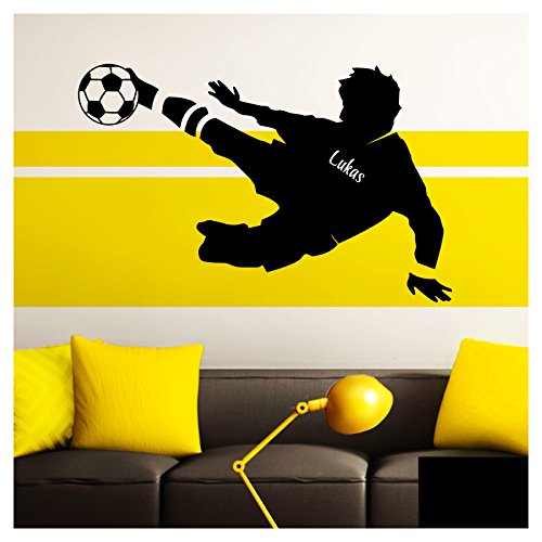 Grandora Wandtattoo Fußballspieler Wunschname I schwarz (BxH) 58 x 37 cm I Fußball Kinderzimmer Wohnzimmer Sticker Aufkleber Wandaufkleber Wandsticker W5035 von Grandora