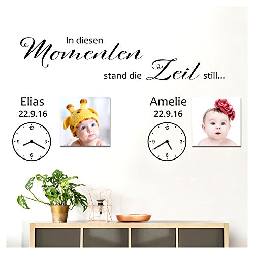 Grandora Wandtattoo In diesen Momenten Stand die Zeit still + Wunschname I dunkelgrau (BxH) 80 x 47 cm I Kinderzimmer Sticker Aufkleber Wandaufkleber W5537 von Grandora