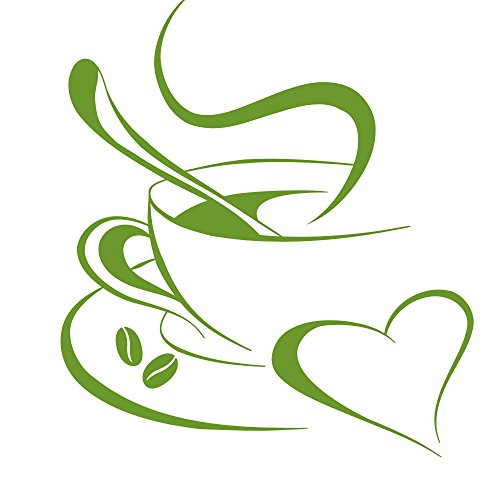 Grandora Wandtattoo Kaffetasse Herz I gelbgrün (BxH) 30 x 34 cm I Kaffee Tasse Bohnen selbstklebend Küche Aufkleber Wandaufkleber Wandsticker W3040 von Grandora