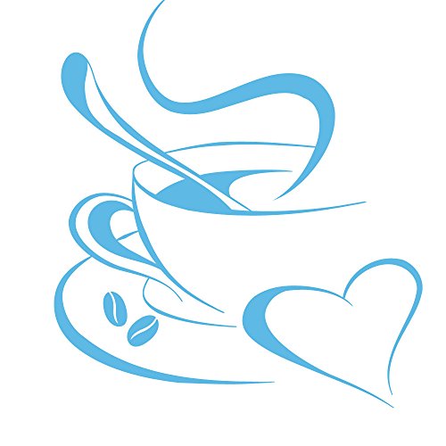 Grandora Wandtattoo Kaffetasse Herz I hellblau (BxH) 30 x 34 cm I Kaffee Tasse Bohnen selbstklebend Küche Aufkleber Wandaufkleber Wandsticker W3040 von Grandora