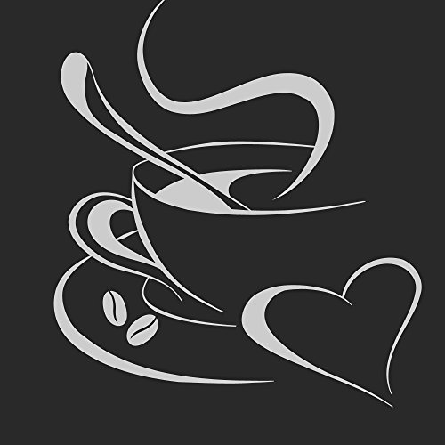 Grandora Wandtattoo Kaffetasse Herz I hellgrau (BxH) 40 x 45 cm I Kaffee Tasse Bohnen selbstklebend Küche Aufkleber Wandaufkleber Wandsticker W3040 von Grandora