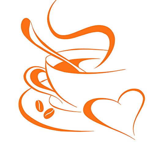 Grandora Wandtattoo Kaffetasse Herz I orange (BxH) 10 x 12 cm I Kaffee Tasse Bohnen selbstklebend Küche Aufkleber Wandaufkleber Wandsticker W3040 von Grandora