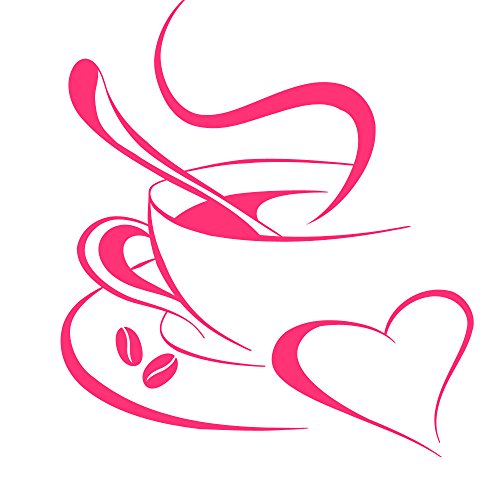 Grandora Wandtattoo Kaffetasse Herz I pink (BxH) 30 x 34 cm I Kaffee Tasse Bohnen selbstklebend Küche Aufkleber Wandaufkleber Wandsticker W3040 von Grandora