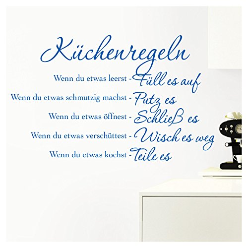 Grandora Wandtattoo Küchenregeln I azurblau (BxH) 58 x 36 cm I Küche Spruch Zitat Aufkleber selbstklebend ablösbar Wandaufkleber Wandsticker Sticker W957 von Grandora