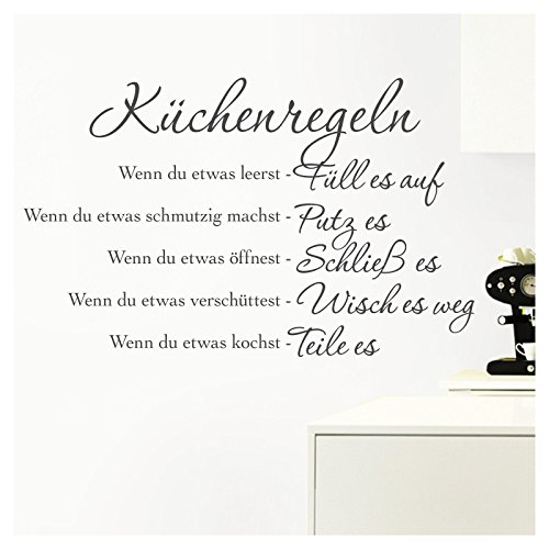 Grandora Wandtattoo Küchenregeln I dunkelgrau (BxH) 58 x 36 cm I Küche Spruch Zitat Aufkleber selbstklebend ablösbar Wandaufkleber Wandsticker Sticker W957 von Grandora