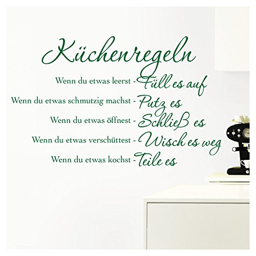 Grandora Wandtattoo Küchenregeln I grün (BxH) 58 x 36 cm I Küche Spruch Zitat Aufkleber selbstklebend ablösbar Wandaufkleber Wandsticker Sticker W957 von Grandora