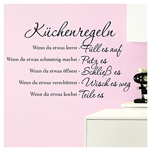 Grandora Wandtattoo Küchenregeln I schwarz (BxH) 58 x 36 cm I Küche Spruch Zitat Aufkleber selbstklebend ablösbar Wandaufkleber Wandsticker Sticker W957 von Grandora