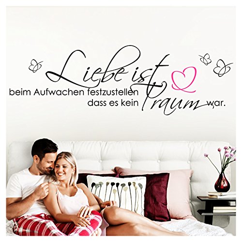 Grandora Wandtattoo Schlafzimmer Spruch Liebe ist beim Aufwachen I dunkelrot (BxH) 185 x 58 cm I Wandaufkleber Herz Wand Deko Aufkleber Sticker Traum W800 von Grandora
