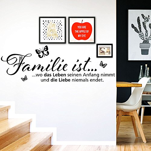 Grandora Wandtattoo Spruch Familie ist + Schmetterlinge I Kupfer (BxH) 58 x 19 cm I Wohnzimmer Küche Sticker Aufkleber Wandaufkleber Wandsticker Zitat W970 von Grandora