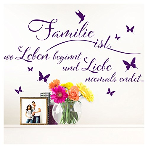 Grandora Wandtattoo Spruch Familie ist I rot (BxH) 58 x 37 cm I Wohnzimmer Schlafzimmer Flur Küche Sticker Aufkleber Wandaufkleber Wandsticker W5438 von Grandora