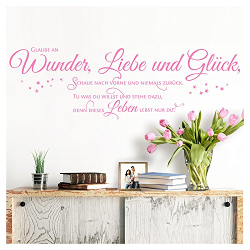 Grandora Wandtattoo Spruch Glaube an Wunder Liebe und Glück I Hellrosa (BxH) 185 x 58 cm I Wohnzimmer Flur Sticker Aufkleber Wandsticker Wandaufkleber W5393 von Grandora