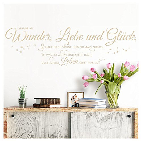 Grandora Wandtattoo Spruch Glaube an Wunder Liebe und Glück I beige (BxH) 130 x 41 cm I Wohnzimmer Flur Sticker Aufkleber Wandsticker Wandaufkleber W5393 von Grandora