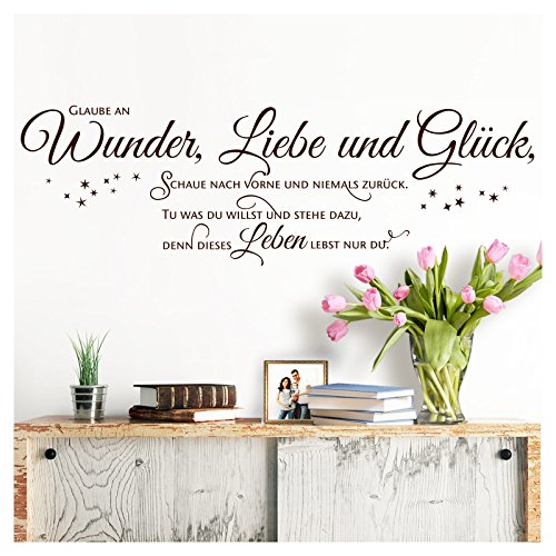 Grandora Wandtattoo Spruch Glaube an Wunder Liebe und Glück I braun (BxH) 130 x 41 cm I Wohnzimmer Flur Sticker Aufkleber Wandsticker Wandaufkleber W5393 von Grandora