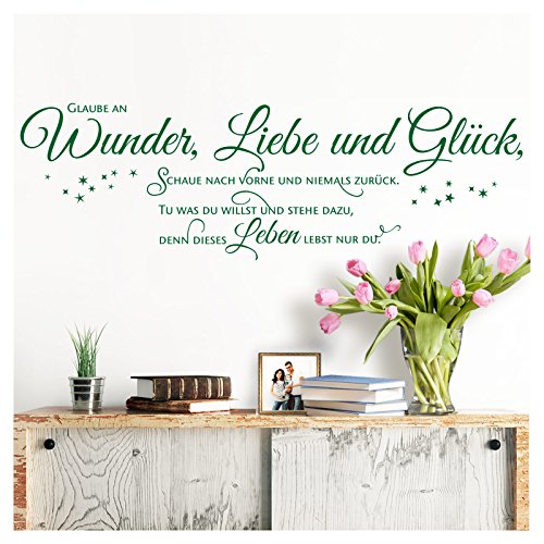 Grandora Wandtattoo Spruch Glaube an Wunder Liebe und Glück I grün (BxH) 130 x 41 cm I Wohnzimmer Flur Sticker Aufkleber Wandsticker Wandaufkleber W5393 von Grandora