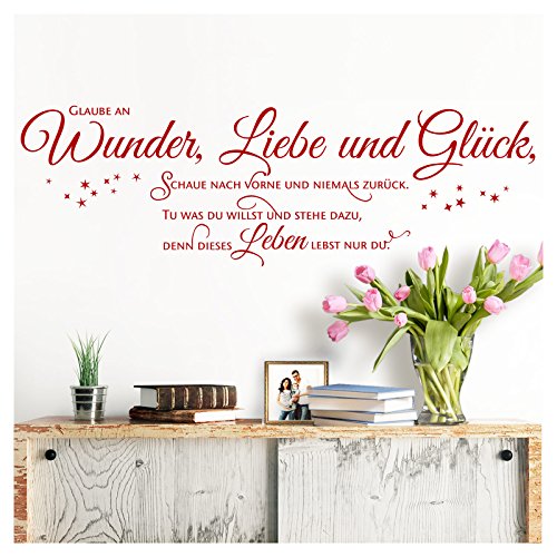 Grandora Wandtattoo Spruch Glaube an Wunder Liebe und Glück I rot (BxH) 130 x 41 cm I Wohnzimmer Flur Sticker Aufkleber Wandsticker Wandaufkleber W5393 von Grandora