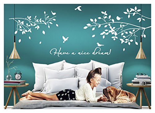 Grandora Wandtattoo Spruch Have a Nice Dream! + Äste Vögel I cremeweiß XXL-Set I Schlafzimmer Kinderzimmer Sticker Aufkleber Wandaufkleber Wandsticker W775 von Grandora