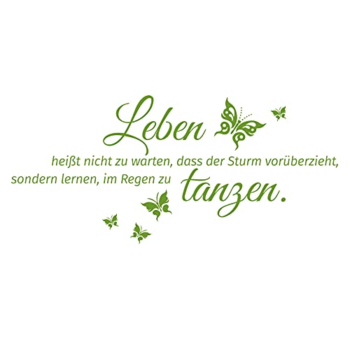 Grandora Wandtattoo Spruch Leben heißt + Schmetterlinge I gelbgrün (BxH) 100 x 46 cm I Wandsticker Wandaufkleber Aufkleber Wohnzimmer Flur Diele Schlafzimmer W996 von Grandora