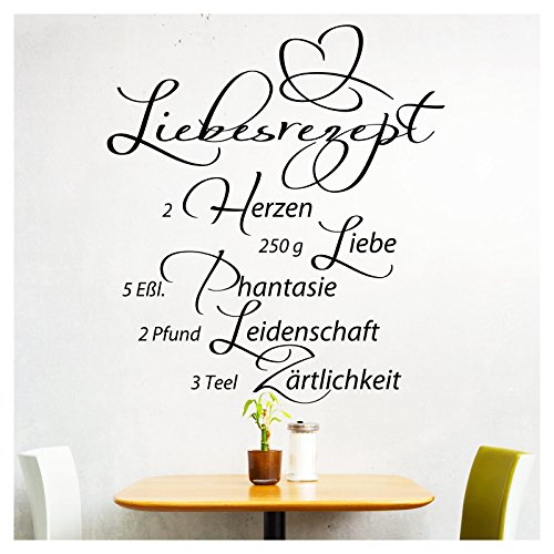 Grandora Wandtattoo Spruch Liebesrezept I schwarz (BxH) 58 x 64 cm I Küche Esszimmer selbstklebend Aufkleber Wandaufkleber Wandsticker Sticker Tattoo W766 von Grandora