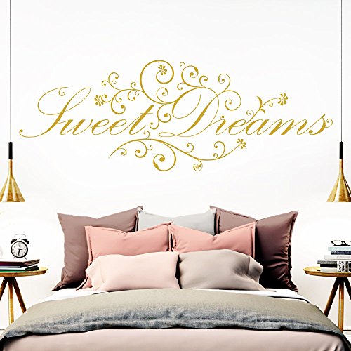 Grandora Wandtattoo Spruch Sweet Dreams I Gold (BxH) 80 x 29 cm I Schlafzimmer süße Träume selbstklebend Sticker Aufkleber Wandaufkleber Wandsticker W718 von Grandora