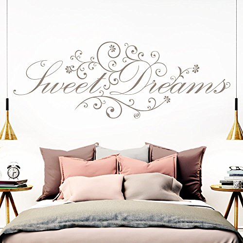 Grandora Wandtattoo Spruch Sweet Dreams I Taupe (BxH) 160 x 58 cm I Schlafzimmer süße Träume selbstklebend Sticker Aufkleber Wandaufkleber Wandsticker W718 von Grandora