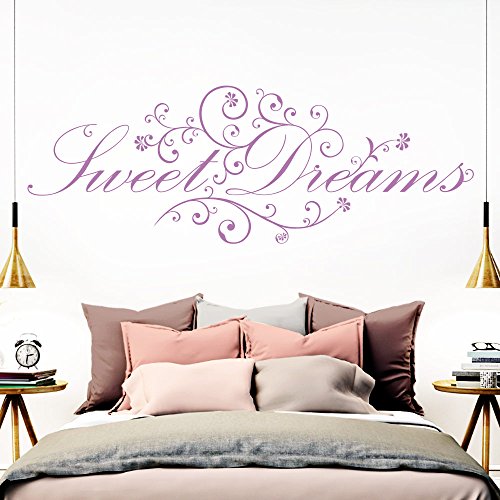 Grandora Wandtattoo Spruch Sweet Dreams I Flieder (BxH) 110 x 41 cm I Schlafzimmer süße Träume selbstklebend Sticker Aufkleber Wandaufkleber Wandsticker W718 von Grandora