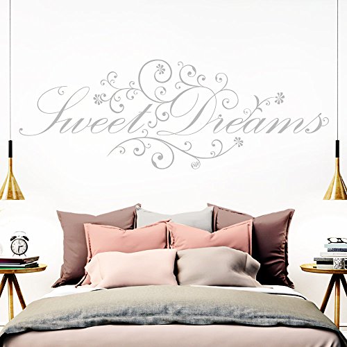 Grandora Wandtattoo Spruch Sweet Dreams I hellgrau (BxH) 110 x 41 cm I Schlafzimmer süße Träume selbstklebend Sticker Aufkleber Wandaufkleber Wandsticker W718 von Grandora