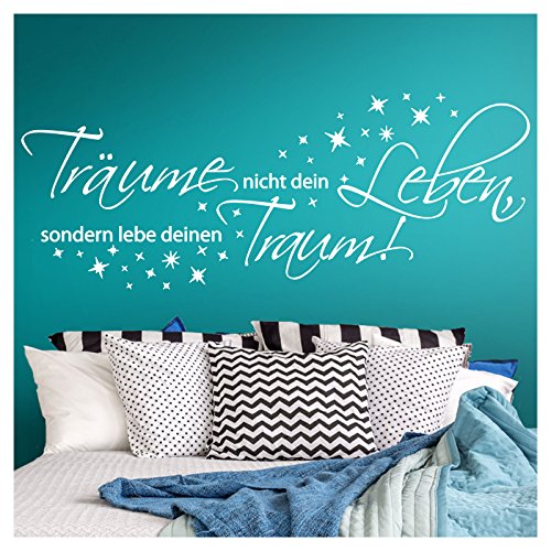 Grandora Wandtattoo Spruch Träume Nicht Dein Leben + Sterne I Gold (BxH) 150 x 58 cm I Schlafzimmer Sticker Aufkleber Wandaufkleber Wandsticker W5374 von Grandora