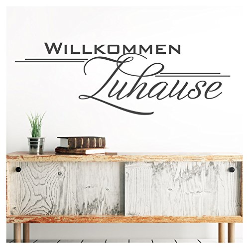 Grandora Wandtattoo Spruch Willkommen Zuhause I dunkelgrau (BxH) 100 x 34 cm I Eingang Eingangsbereich Flur Diele Sticker Aufkleber Wandaufkleber Wandsticker W1252 von Grandora