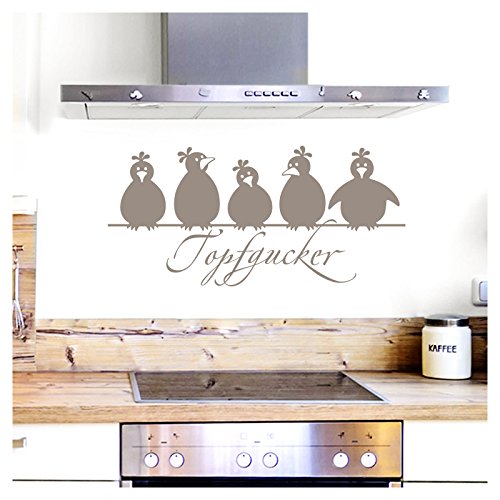 Grandora Wandtattoo Topfgucker 5 Vögel I Taupe 70 x 33 cm I Küche Spruch Zitat Aufkleber selbstklebend Wandaufkleber Wandsticker W862 von Grandora